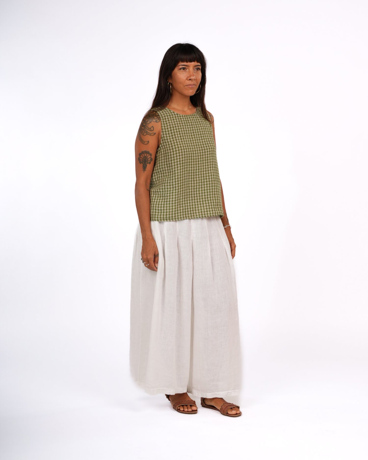 Montaigne Ava Linen Cami in Gingham Pistachio