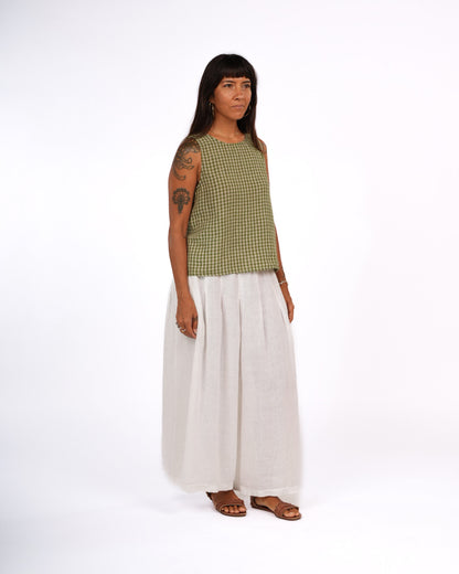 Montaigne Ava Linen Cami in Gingham Pistachio