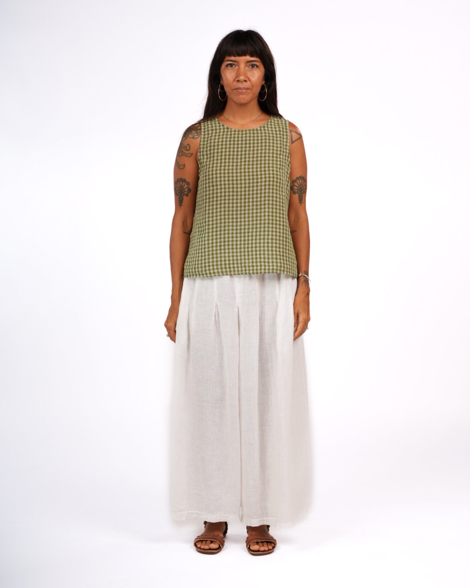 Montaigne Ava Linen Cami in Gingham Pistachio