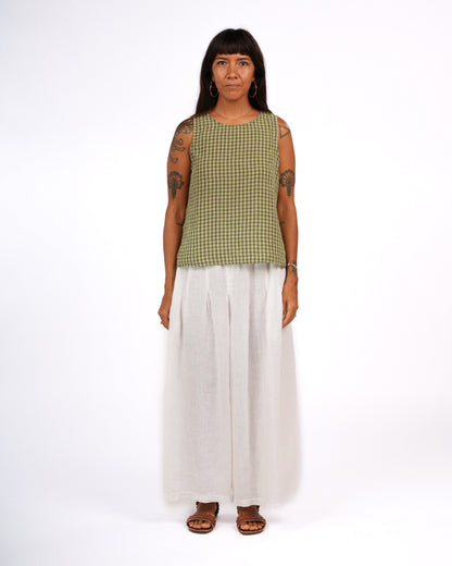Montaigne Ava Linen Cami in Gingham Pistachio