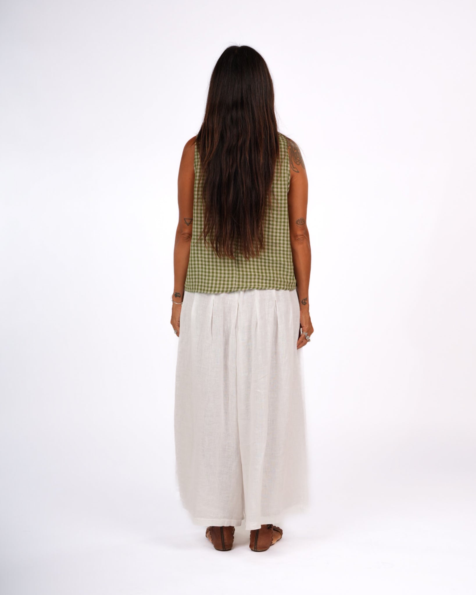 Montaigne Ava Linen Cami in Gingham Pistachio