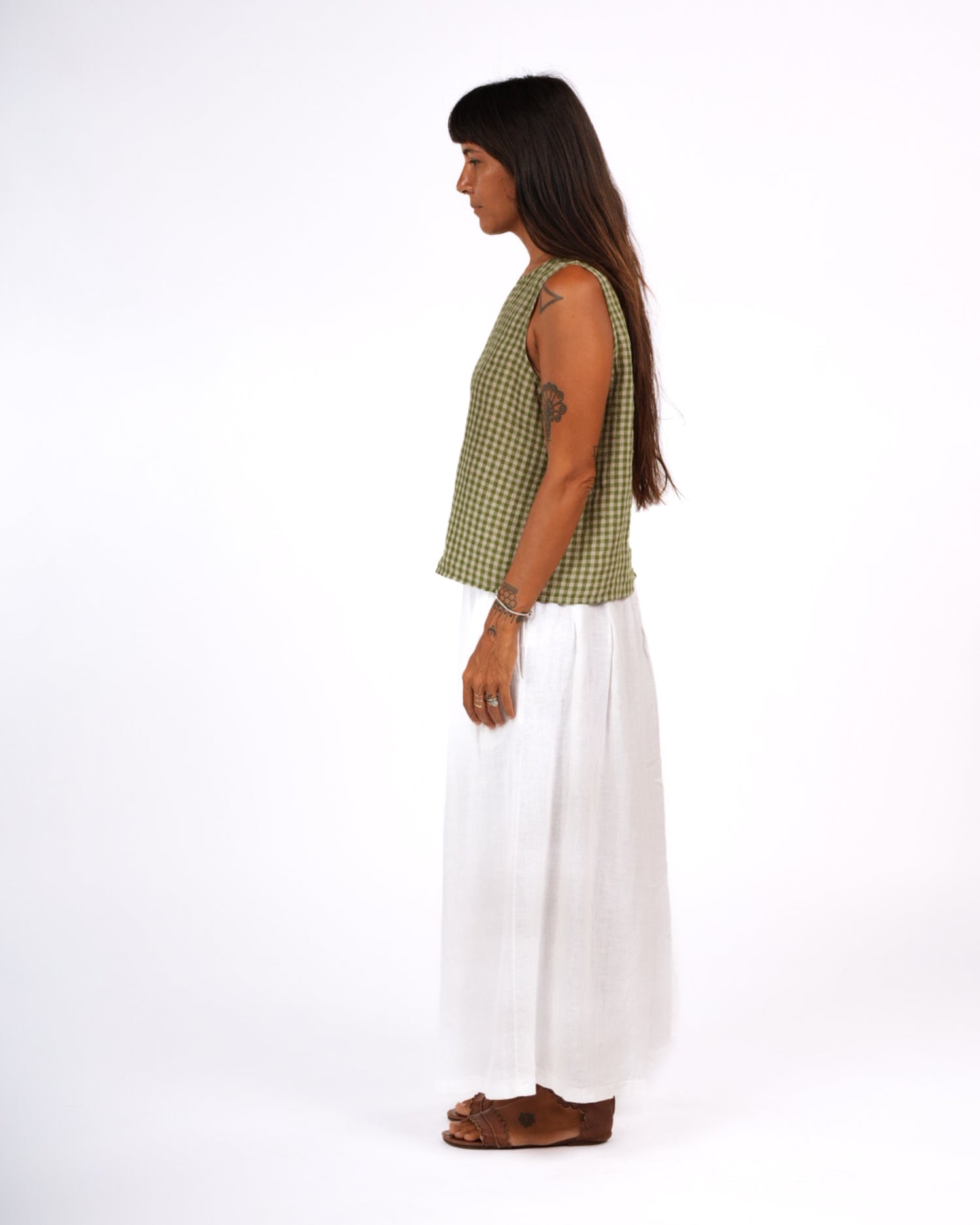 Montaigne Ava Linen Cami in Gingham Pistachio