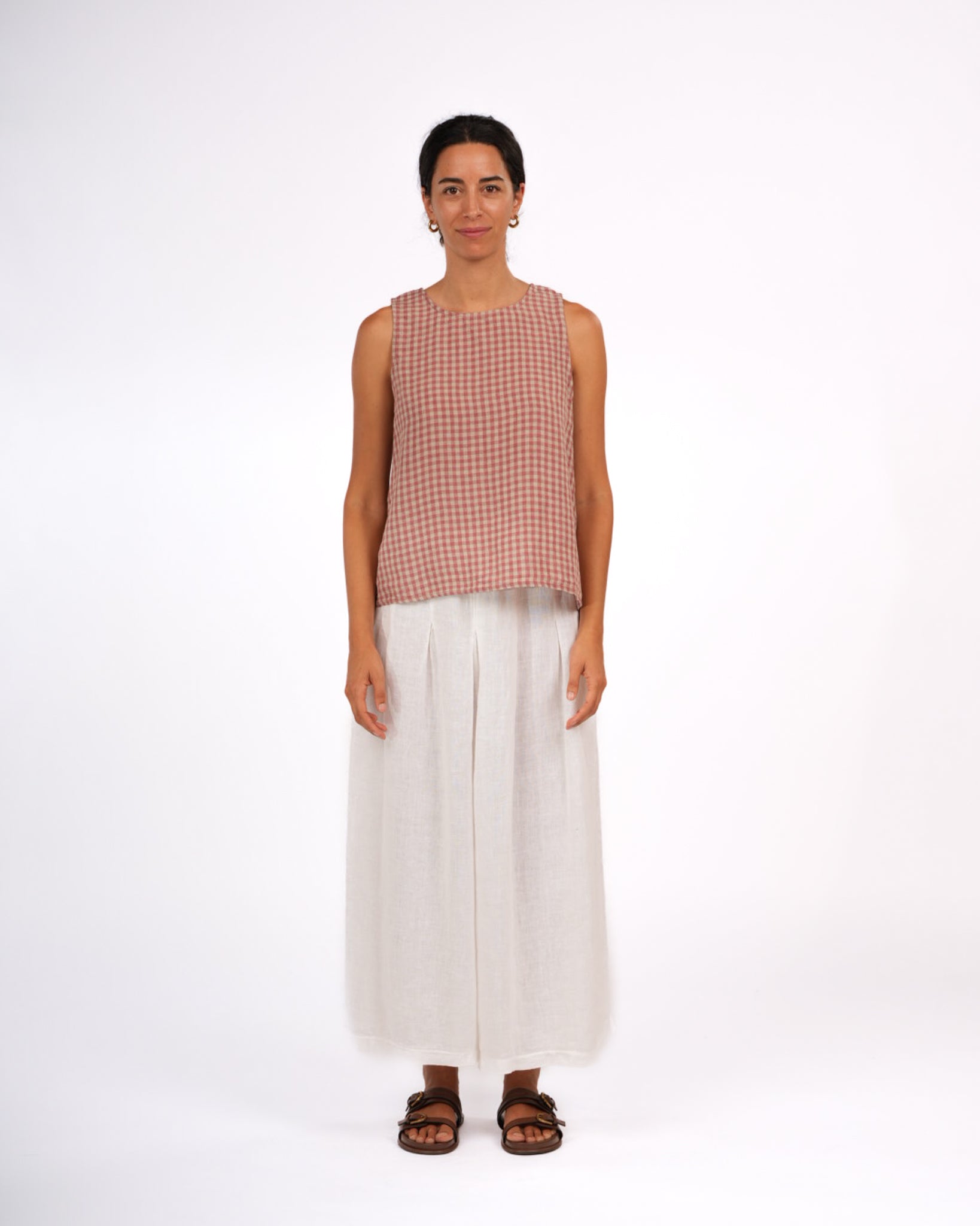 Montaigne Ava Linen Cami in Gingham Rose