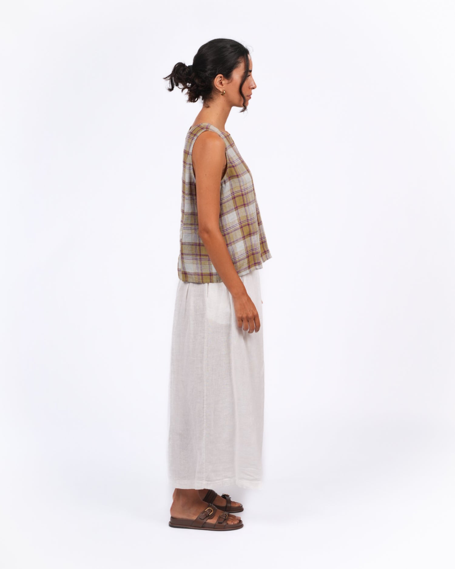 Montaigne Ava Linen Cami in Pistachio Check