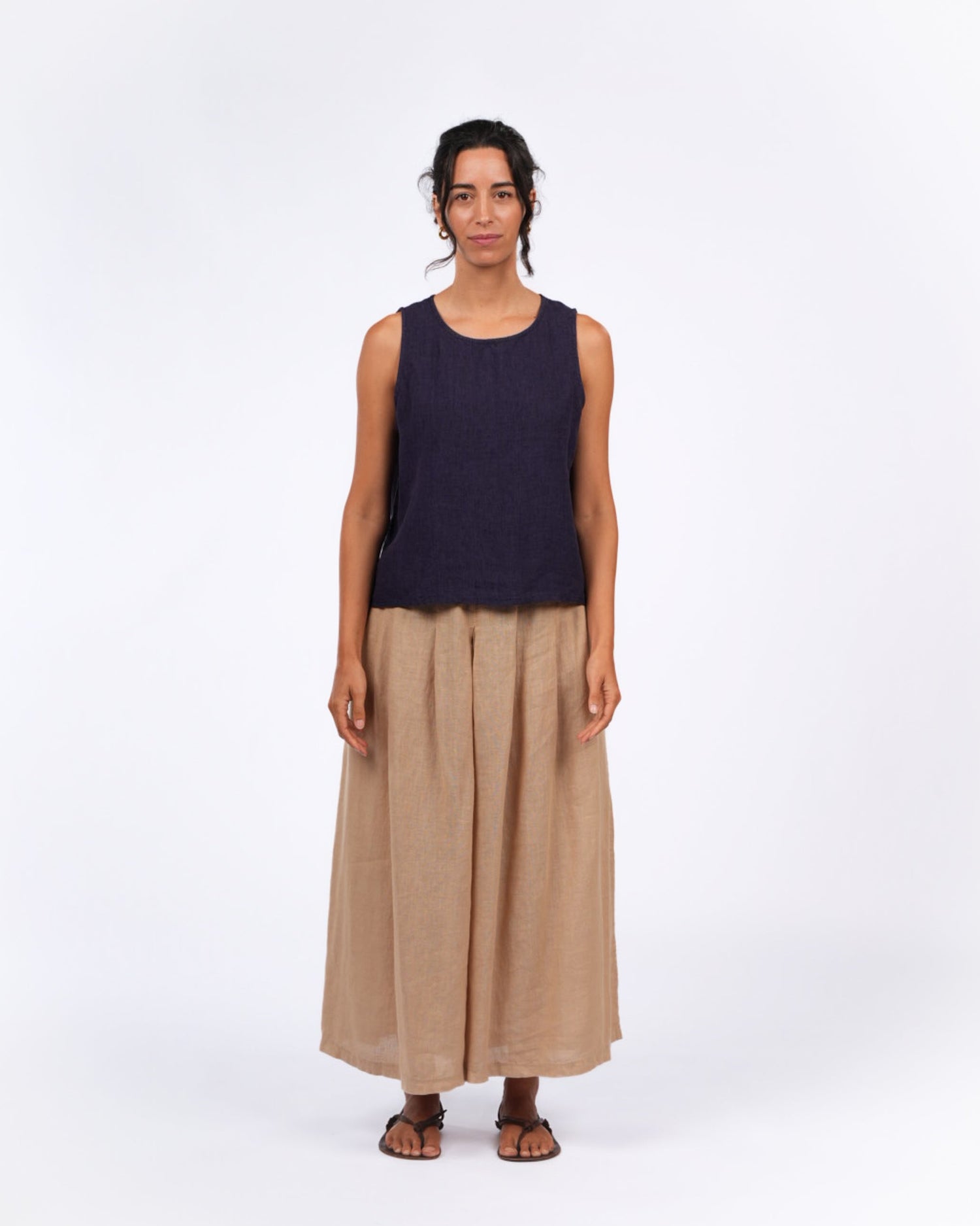Montaigne Ava Linen Cami Top Marine Navy 