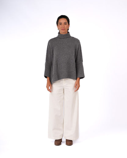 Montaigne Balmain Pure New Zealand Lambswool Roll Neck Sweater Grey