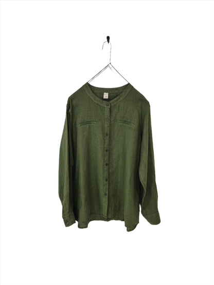 Montaigne Beauvoir Long Sleeve Linen Shirt Forest Green 