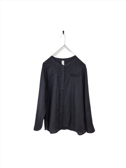 Montaigne Beauvoir Long Sleeve Linen Shirt Navy 