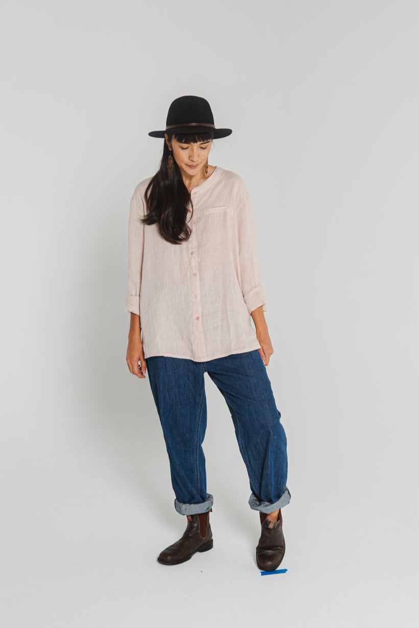 Montaigne Beauvoir Long Sleeve Linen Shirt Rose