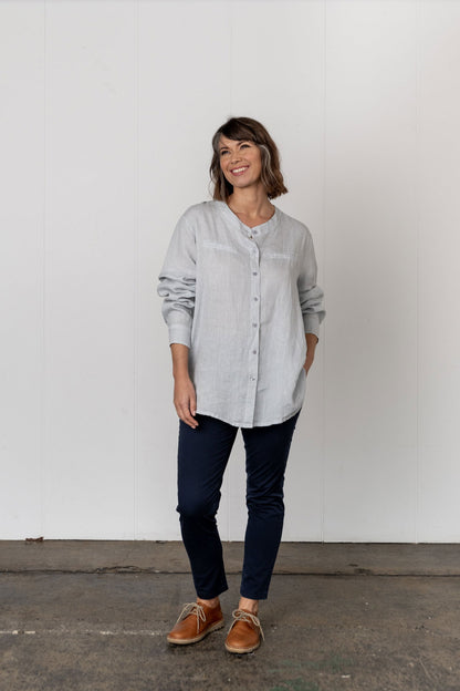 Montaigne Beauvoir Long Sleeve Linen Shirt Silver 