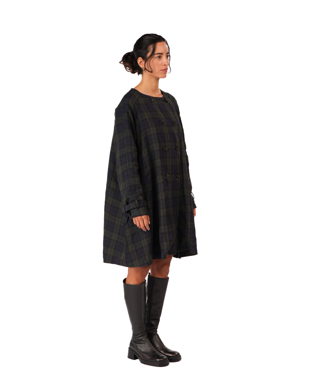 Montaigne Berg French Linen Tartan Collarless Peacoat Blue/Green12