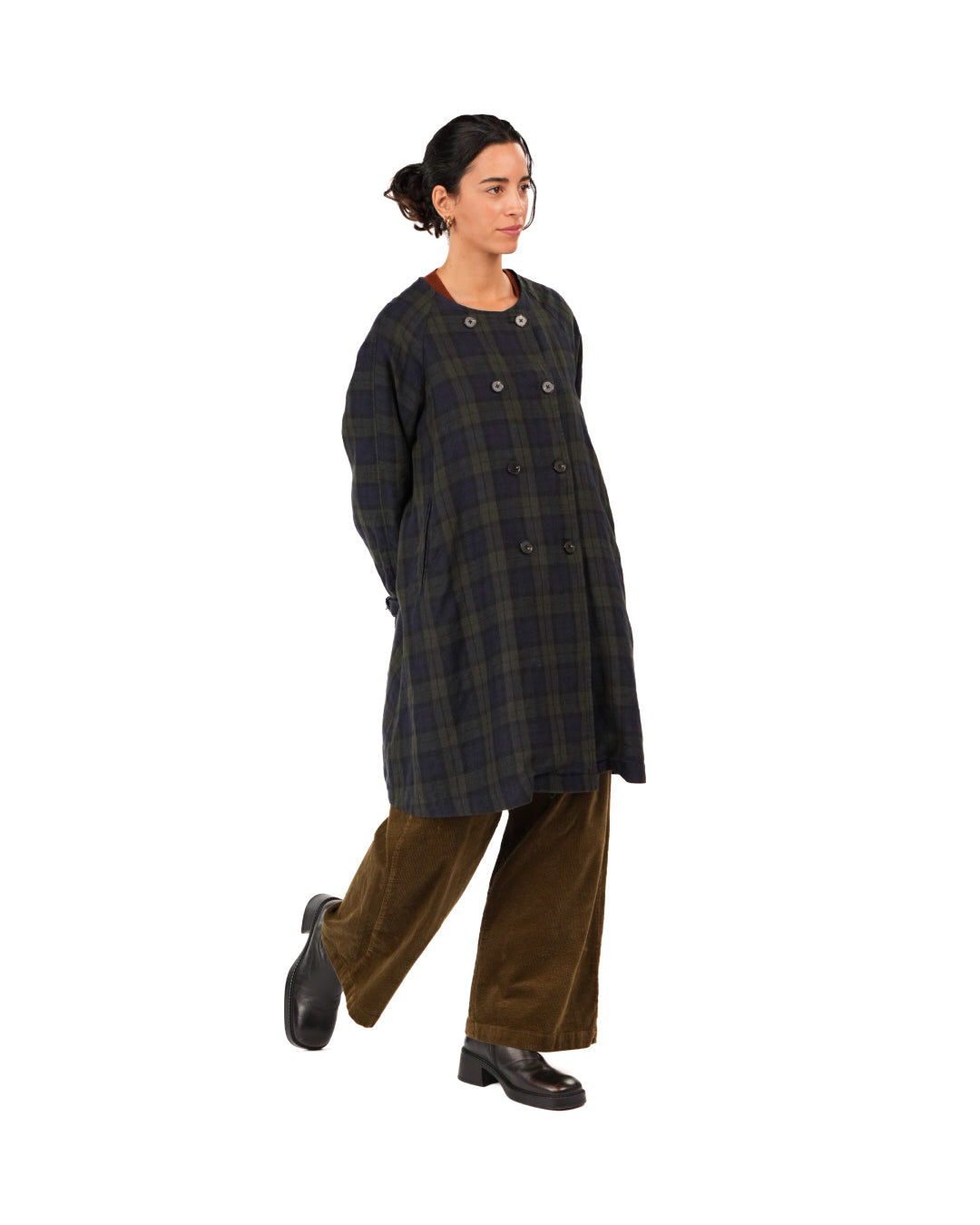 Montaigne Berg French Linen Tartan Collarless Peacoat Blue/Green14