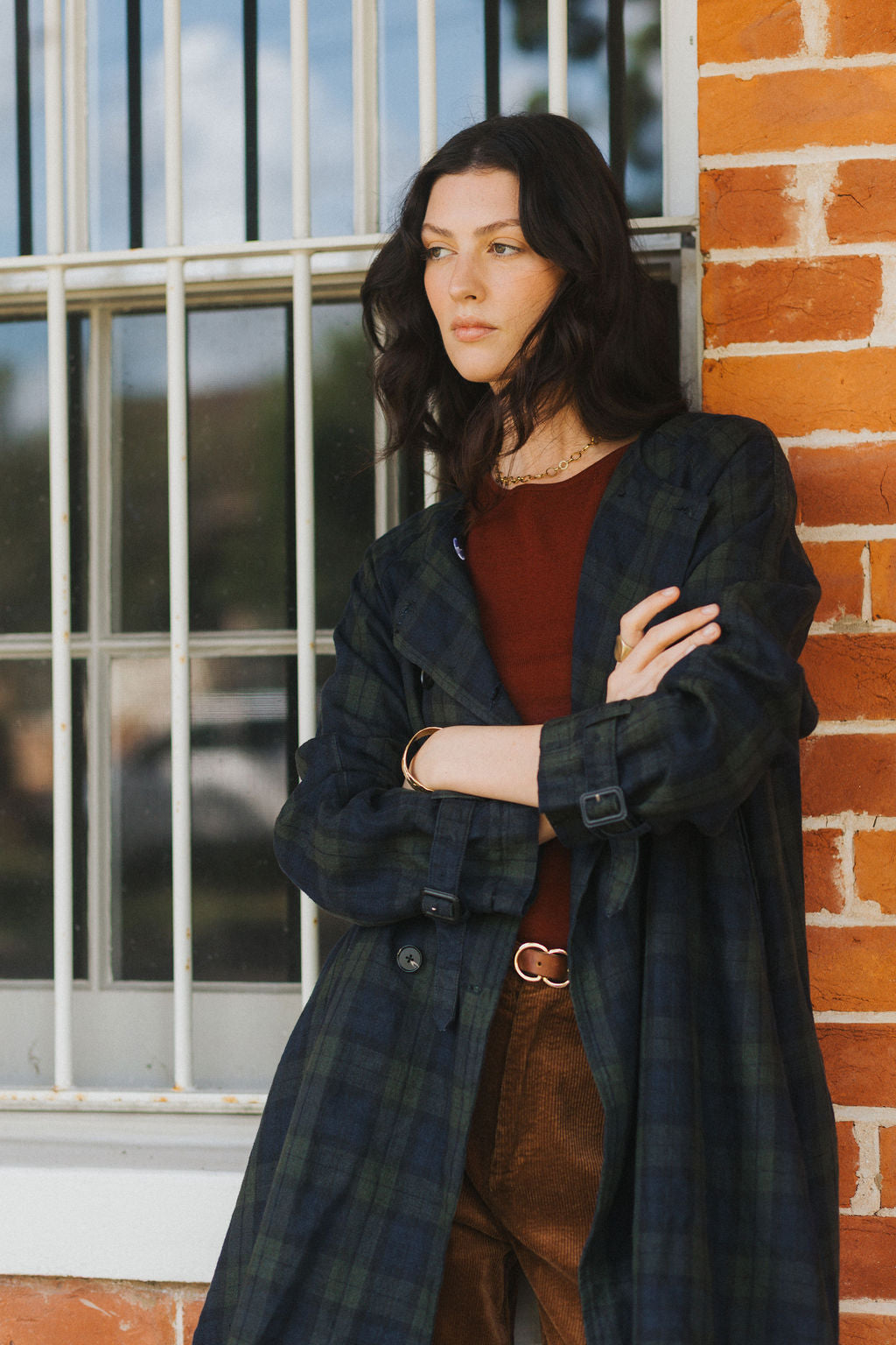Montaigne Berg French Linen Tartan Collarless Peacoat Blue/Green15