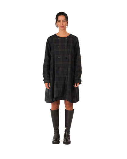 Montaigne Berg French Linen Tartan Collarless Peacoat Blue/Green4