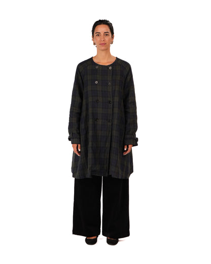 Montaigne Berg French Linen Tartan Collarless Peacoat Blue/Green5