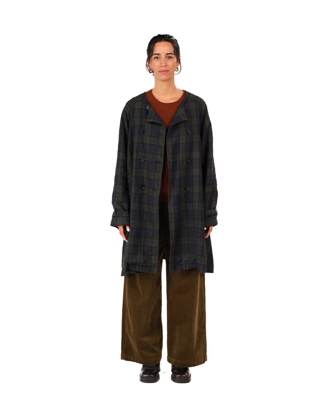 Montaigne Berg French Linen Tartan Collarless Peacoat Blue/Green6