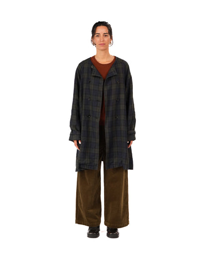 Montaigne Berg French Linen Tartan Collarless Peacoat Blue/Green6
