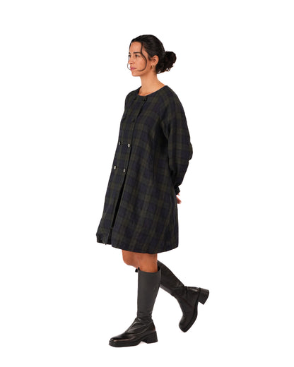 Montaigne Berg French Linen Tartan Collarless Peacoat Blue/Green7