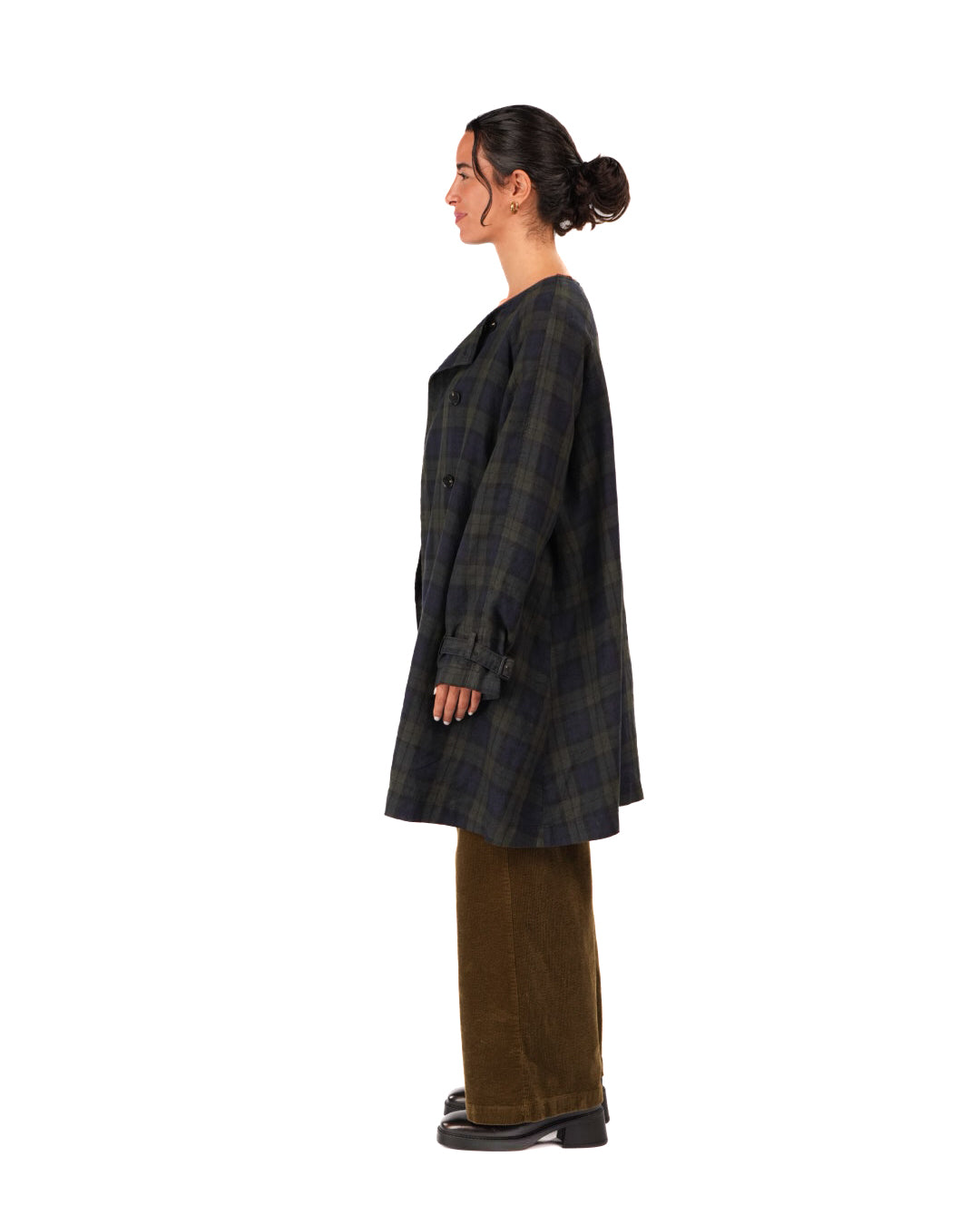 Montaigne Berg French Linen Tartan Collarless Peacoat Blue/Green8