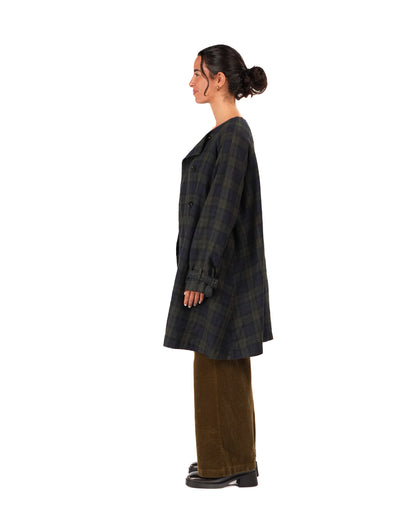 Montaigne Berg French Linen Tartan Collarless Peacoat Blue/Green8