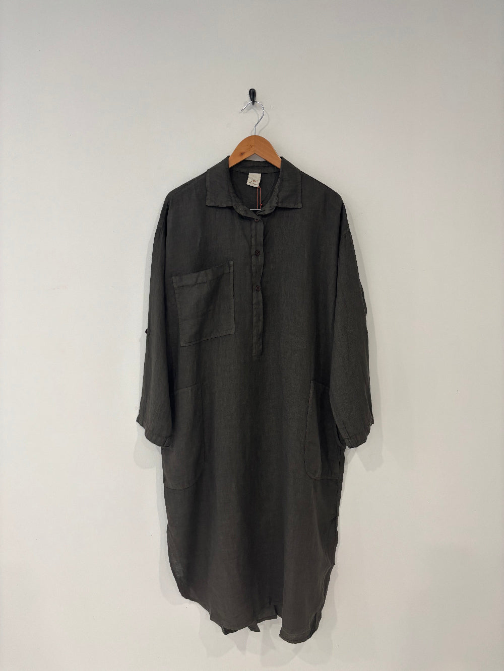 Montaigne Biarritz Oversized Linen Shirt Dress Chocolate2