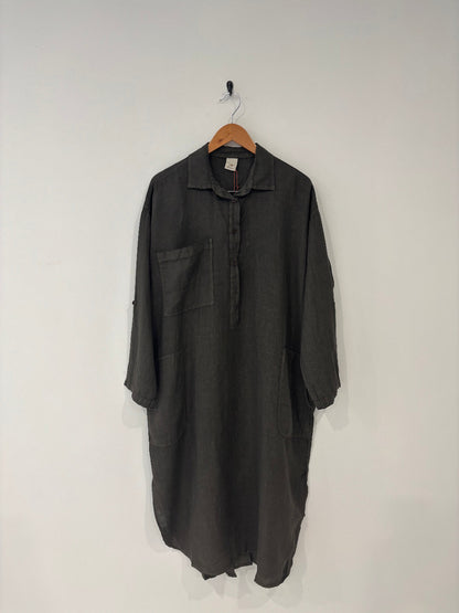 Montaigne Biarritz Oversized Linen Shirt Dress Chocolate2