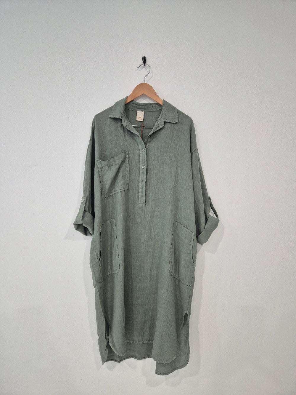 Montaigne Biarritz Oversized Linen Shirt Dress Khaki2
