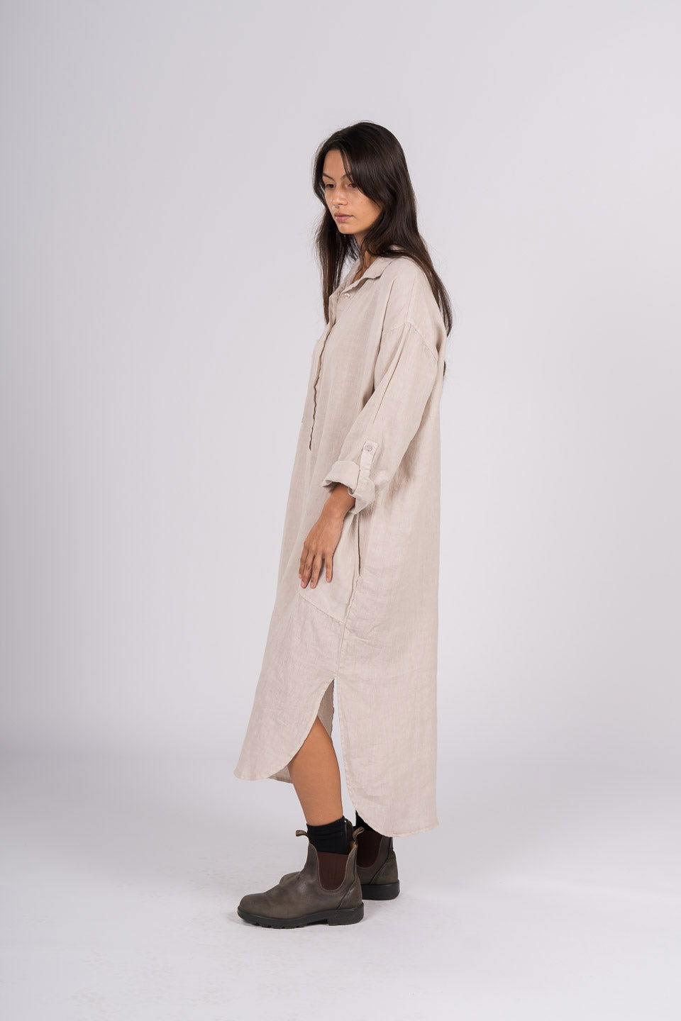 Montaigne Biarritz Oversized Linen Shirt Dress Natural