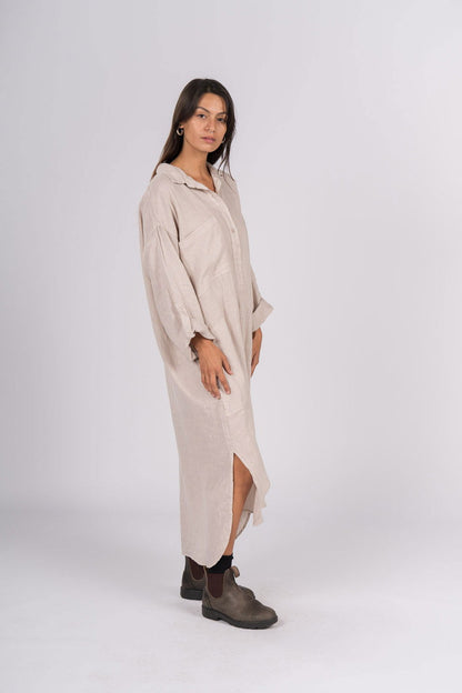 Montaigne Biarritz Oversized Linen Shirt Dress Natural1