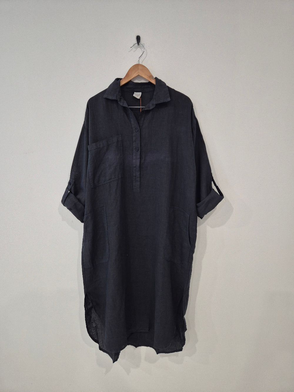 Montaigne Biarritz Oversized Linen Shirt Dress Navy1