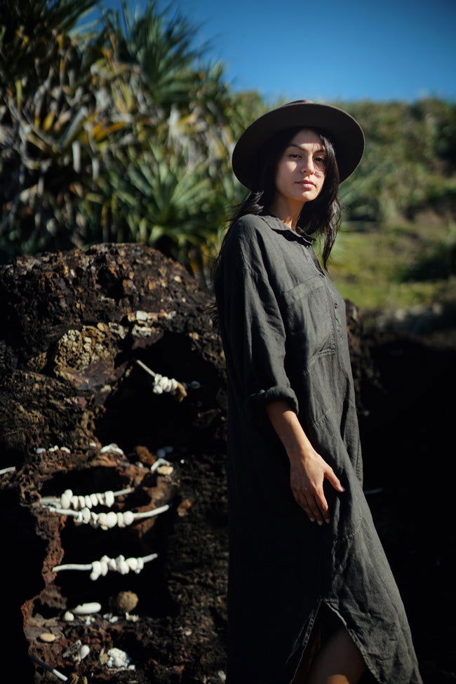 Montaigne Biarritz Oversized Linen Shirt Dress Petrol