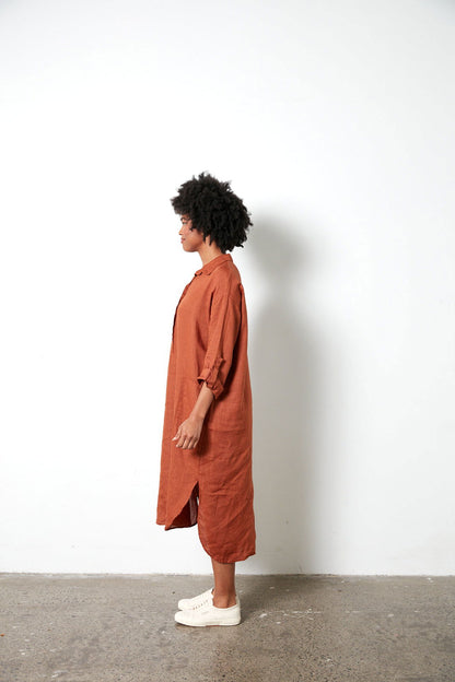 Montaigne Biarritz Oversized Linen Shirt Dress Rust1