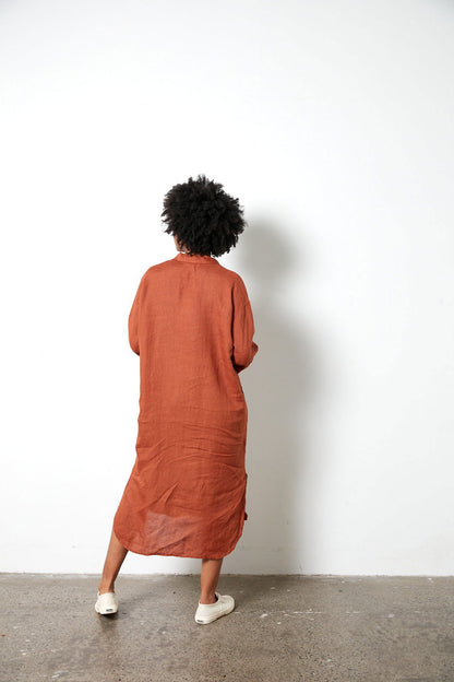 Montaigne Biarritz Oversized Linen Shirt Dress Rust2