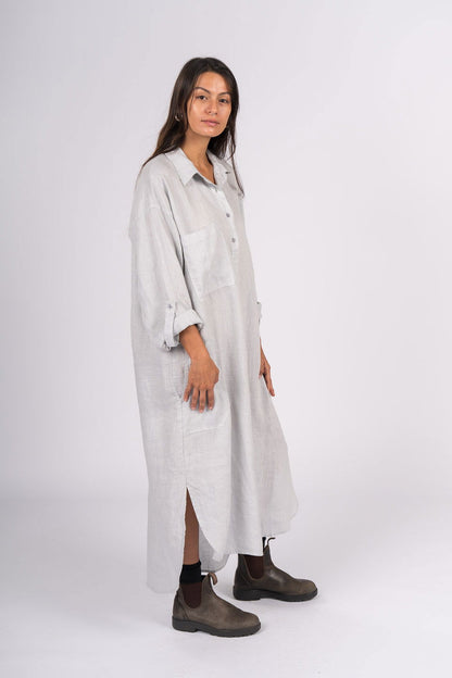 Montaigne Biarritz Oversized Linen Shirt Dress Silver