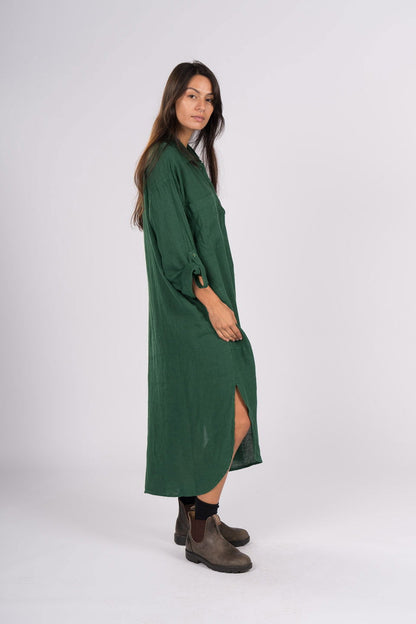 Montaigne Biarritz Oversized Linen Shirt Dress Teal