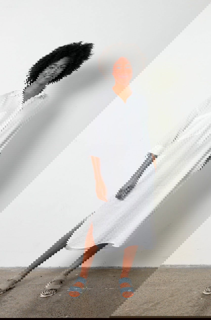 Montaigne Biarritz Oversized Linen Shirt Dress White1