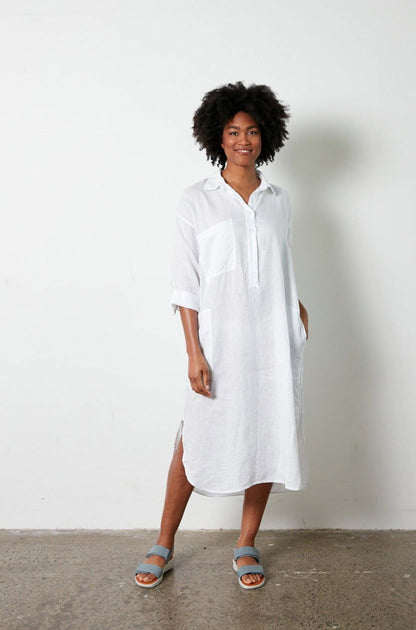 Montaigne Biarritz Oversized Linen Shirt Dress White1