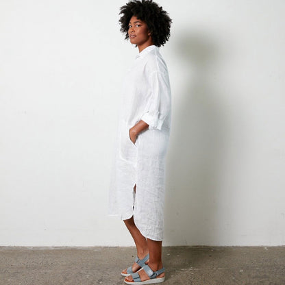 Montaigne Biarritz Oversized Linen Shirt Dress White2