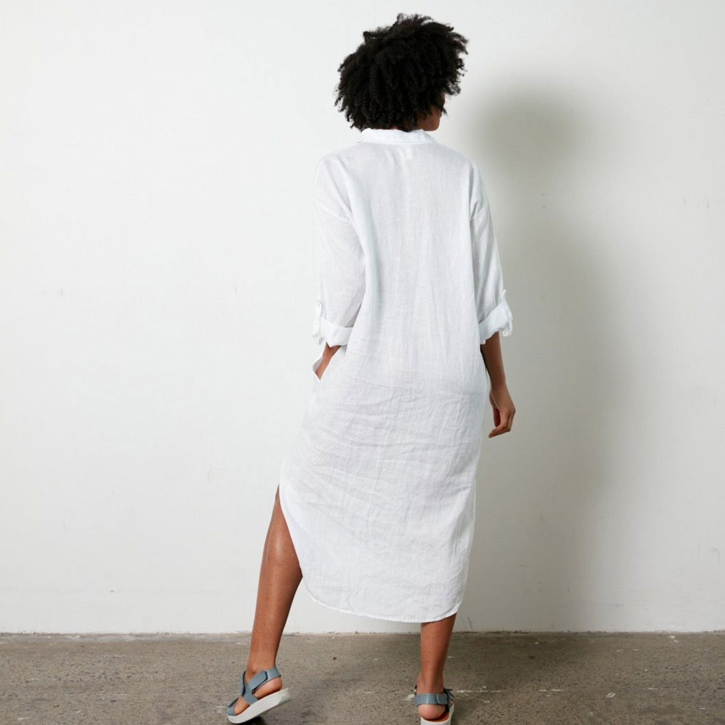 Montaigne Biarritz Oversized Linen Shirt Dress White3