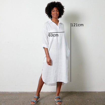 Montaigne Biarritz Oversized Linen Shirt Dress White4