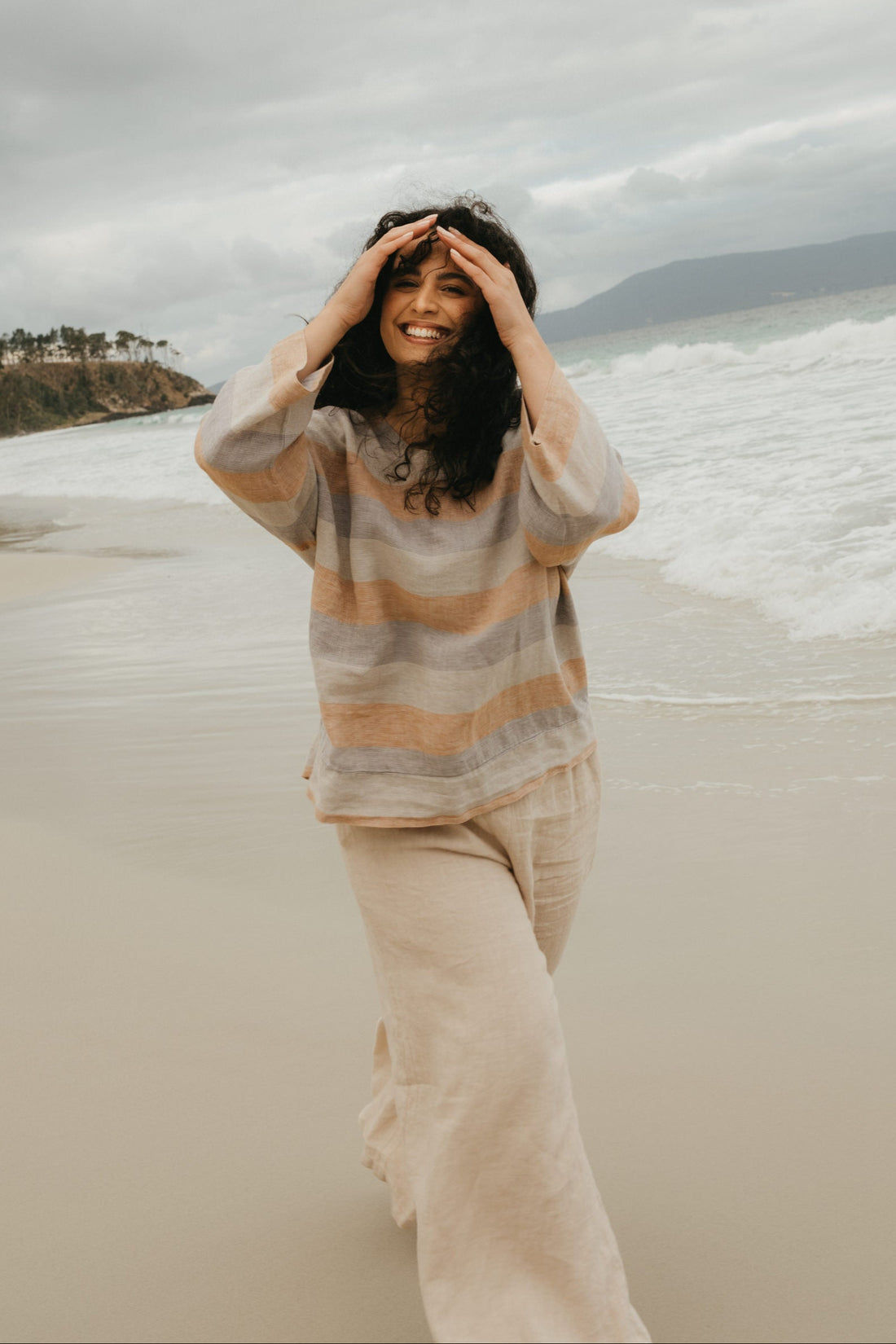 Montaigne Paris Binoche French Stripe Linen Top Orange1