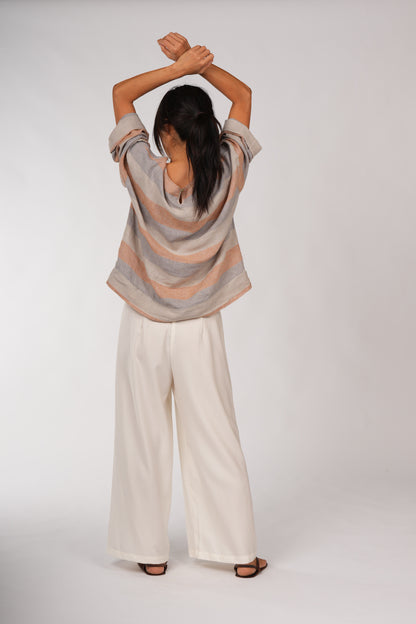 Montaigne Binoche French Stripe Linen Top Orang4