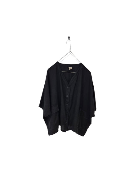 Montaigne Brigitte Button Through Linen Top with Front Pockets Black