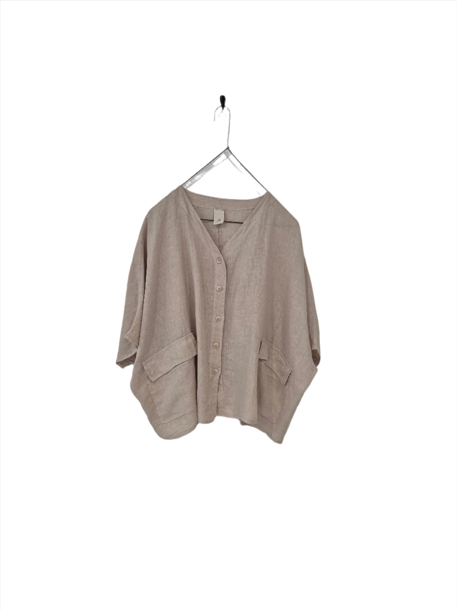 Montaigne Brigitte Button Through Linen Top with Front Pockets Natural