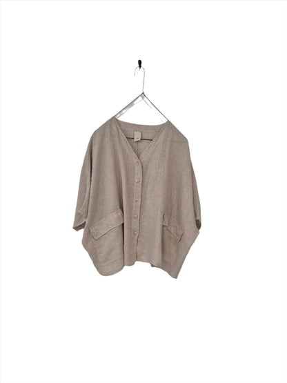Montaigne Brigitte Button Through Linen Top with Front Pockets Natural