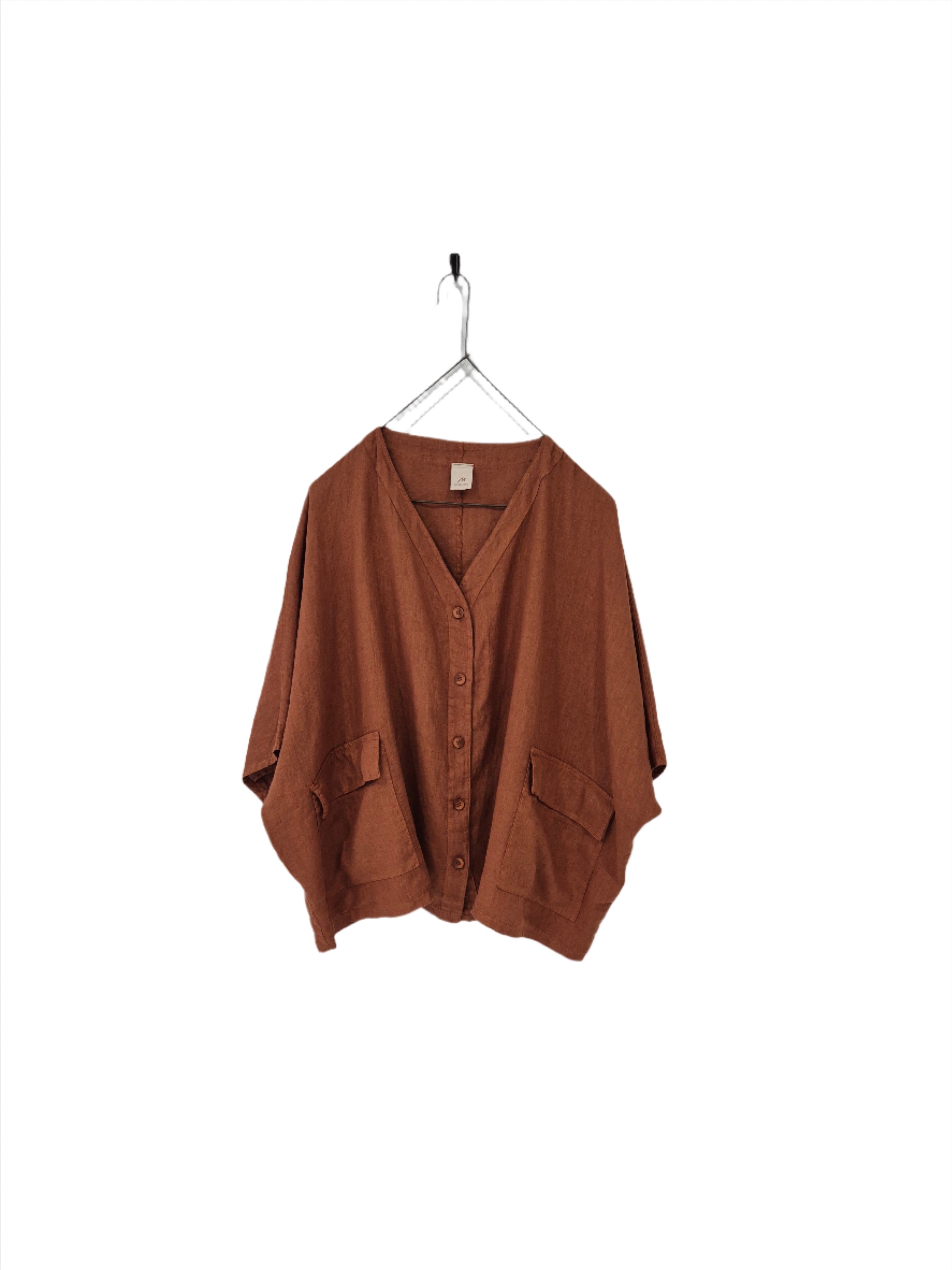 Montaigne Brigitte Button Through Linen Top with Front Pockets Rust