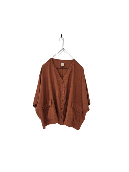 Montaigne Brigitte Button Through Linen Top with Front Pockets Rust