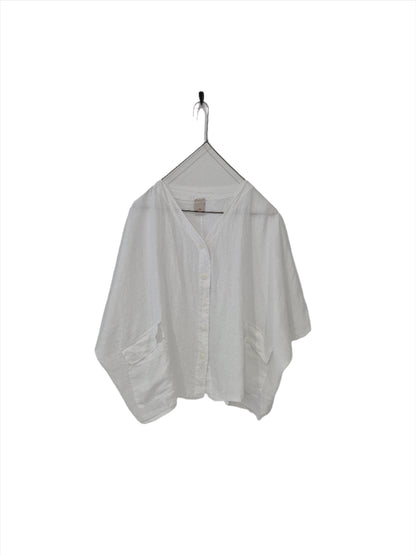 Montaigne Brigitte Button Through Linen Top with Front Pockets White