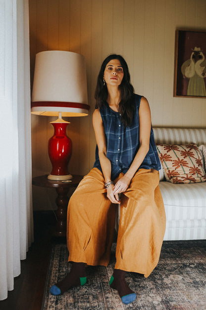 Montaigne Cara Linen Top Blue Check2