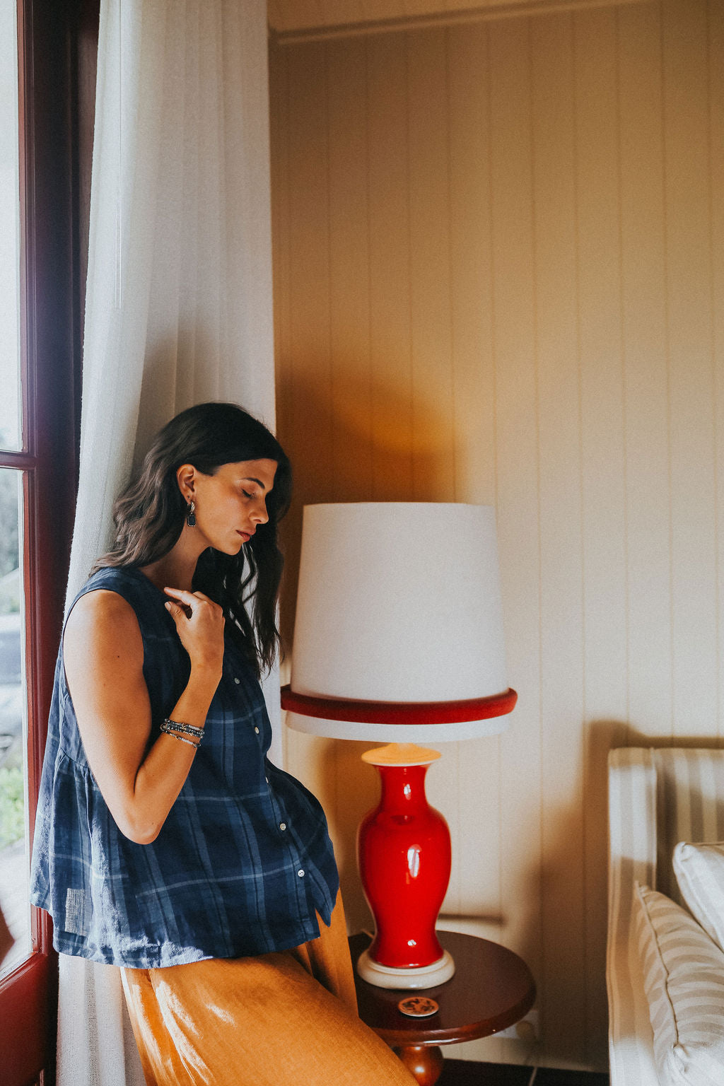 Montaigne Cara Linen Top Blue Check3